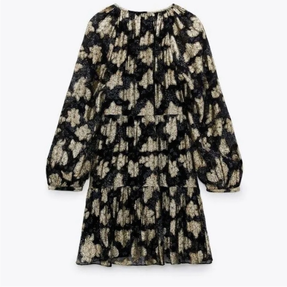 Zara limited edition Black and Gold Patterned floral party Dress